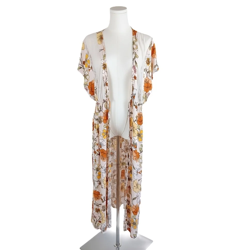 Liberty Love Sheer Lace Floral Kimono Duster M - Picture 8 of 9